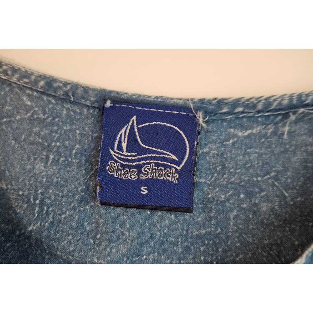 Women's Shoe Sock Denim Embroidered V Neck Shirt Or Dress Size Small - Picture 4 of 9